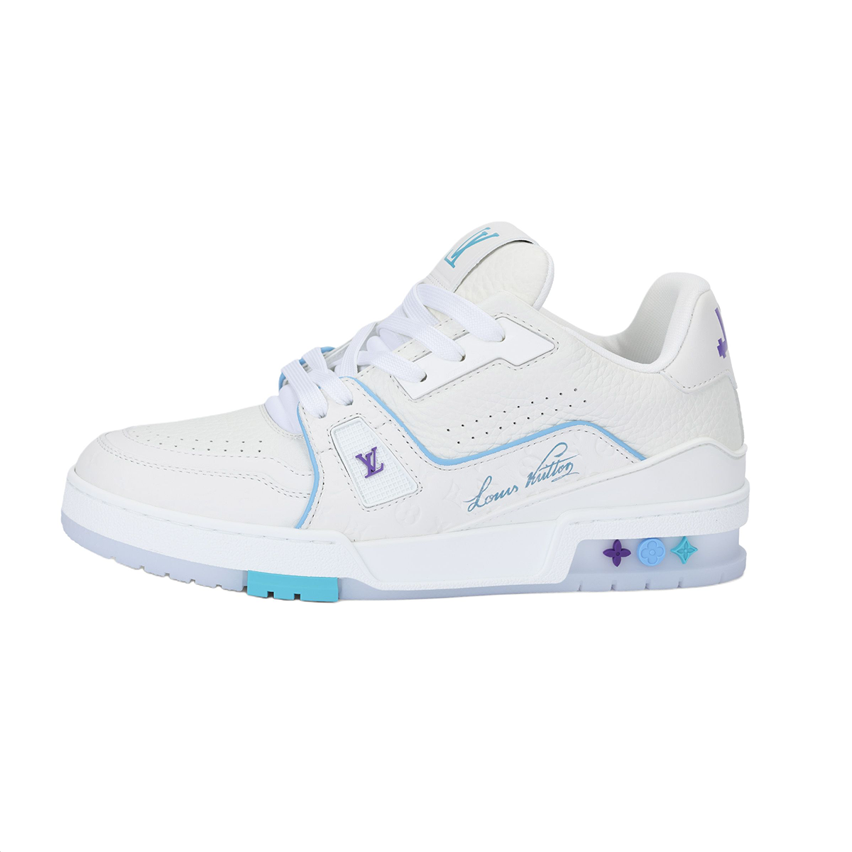 Louis Vuitton Trainer Unisex White, Blue & Purple Calfskin Sneakers, Shanghai Cruise Edition