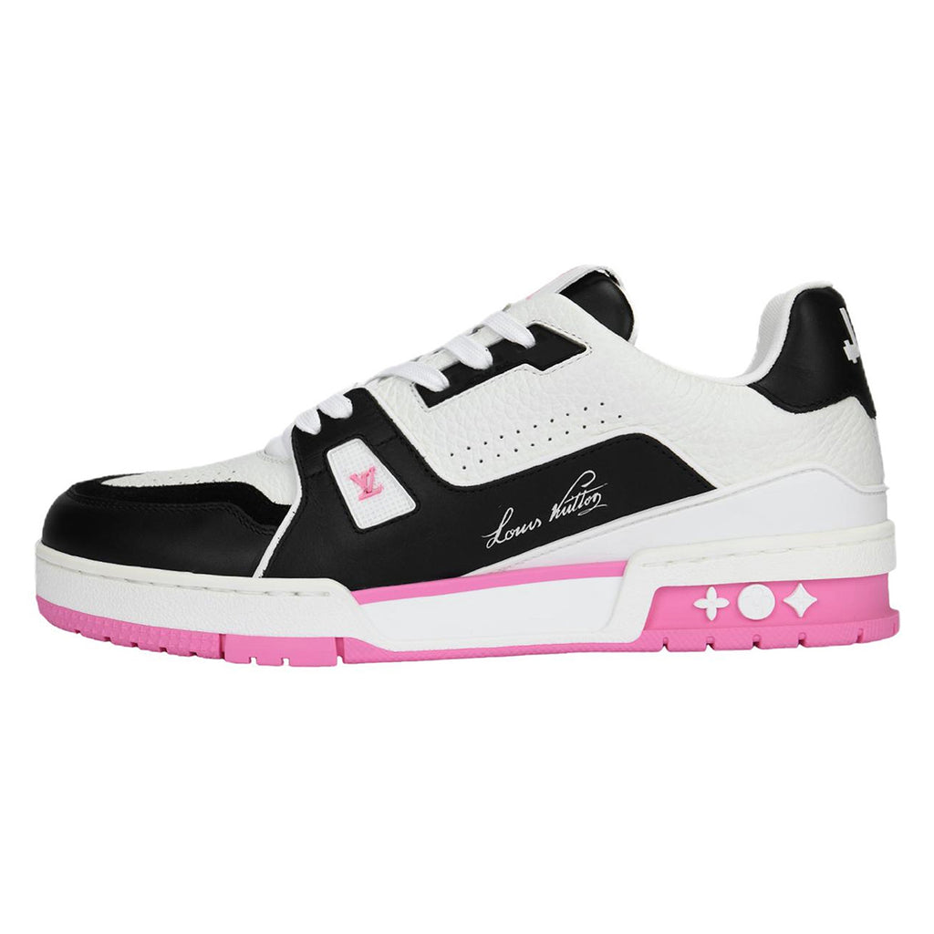 Louis Vuitton Trainer Men's Low-Top Sneakers, Black & White with Pink Sole