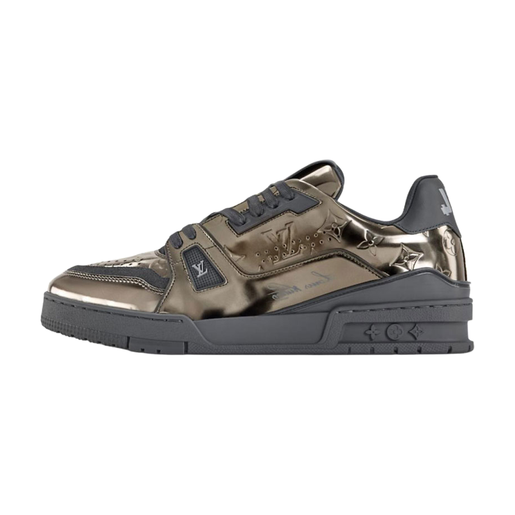 LOUIS VUITTON Trainer Men's Metallic Grey & Gold Sneakers