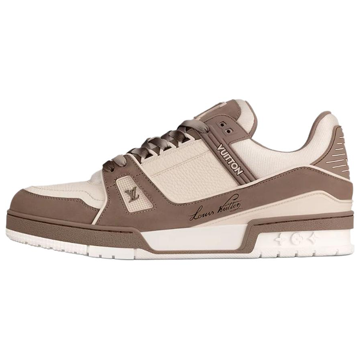 Louis Vuitton Trainer Men's Low-Top Sneakers, Taupe & Cream Textile