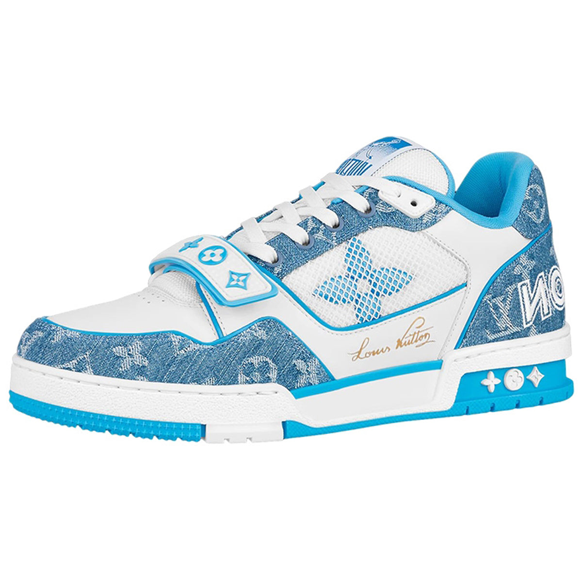 Louis Vuitton Trainer Men's Low-Top Sneakers, Blue & White Floral