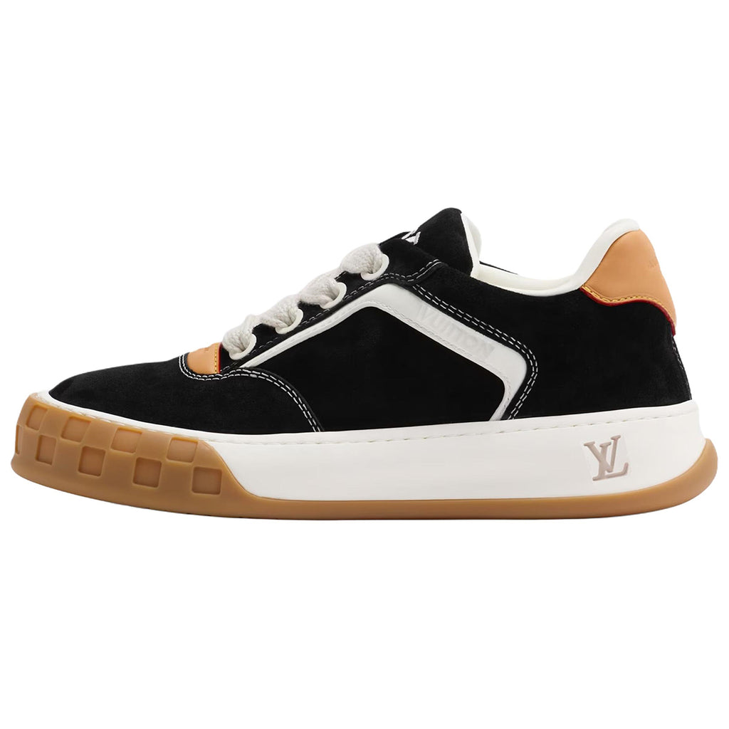 Louis Vuitton Tilted Men's Black Suede Calfskin Sneakers with Gum Sole