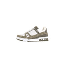 Louis Vuitton Trainer Men's Low-Top Leather Sneakers, Olive Green & White