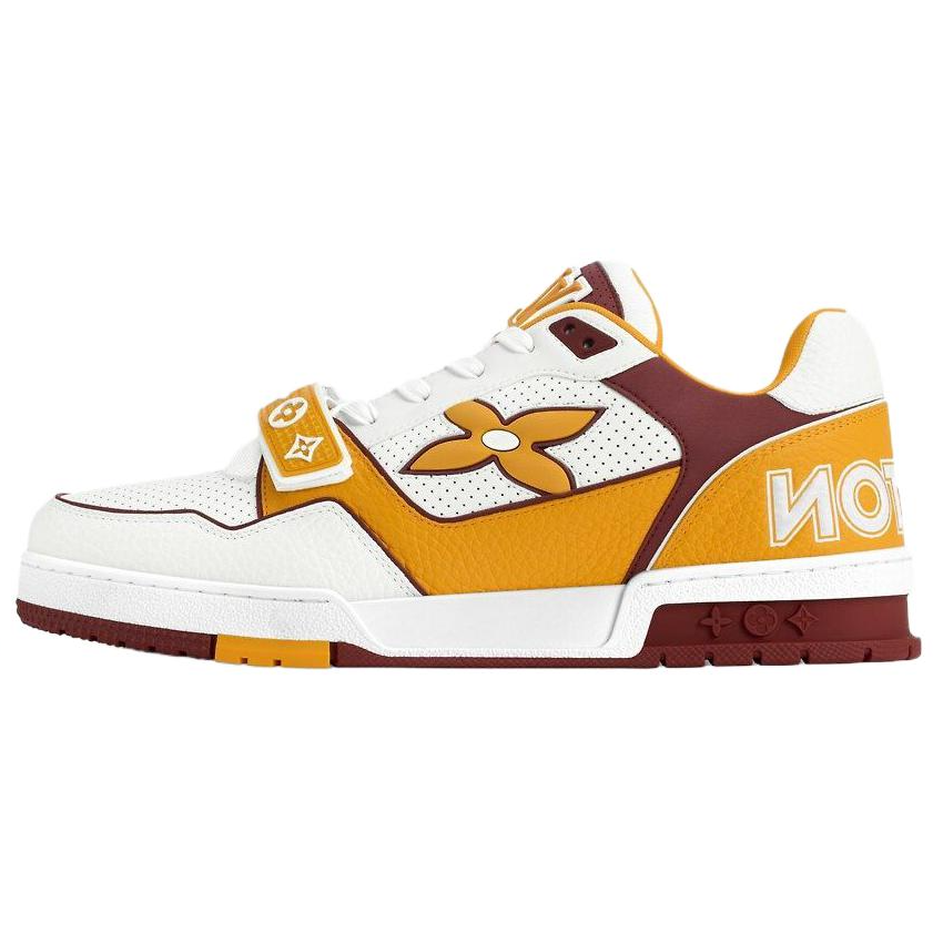 LOUIS VUITTON Trainer Men's White & Yellow Calfskin Strap Sneakers