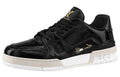 LOUIS VUITTON Trainer Men's Black Leather Sneakers with Cream & White Sole