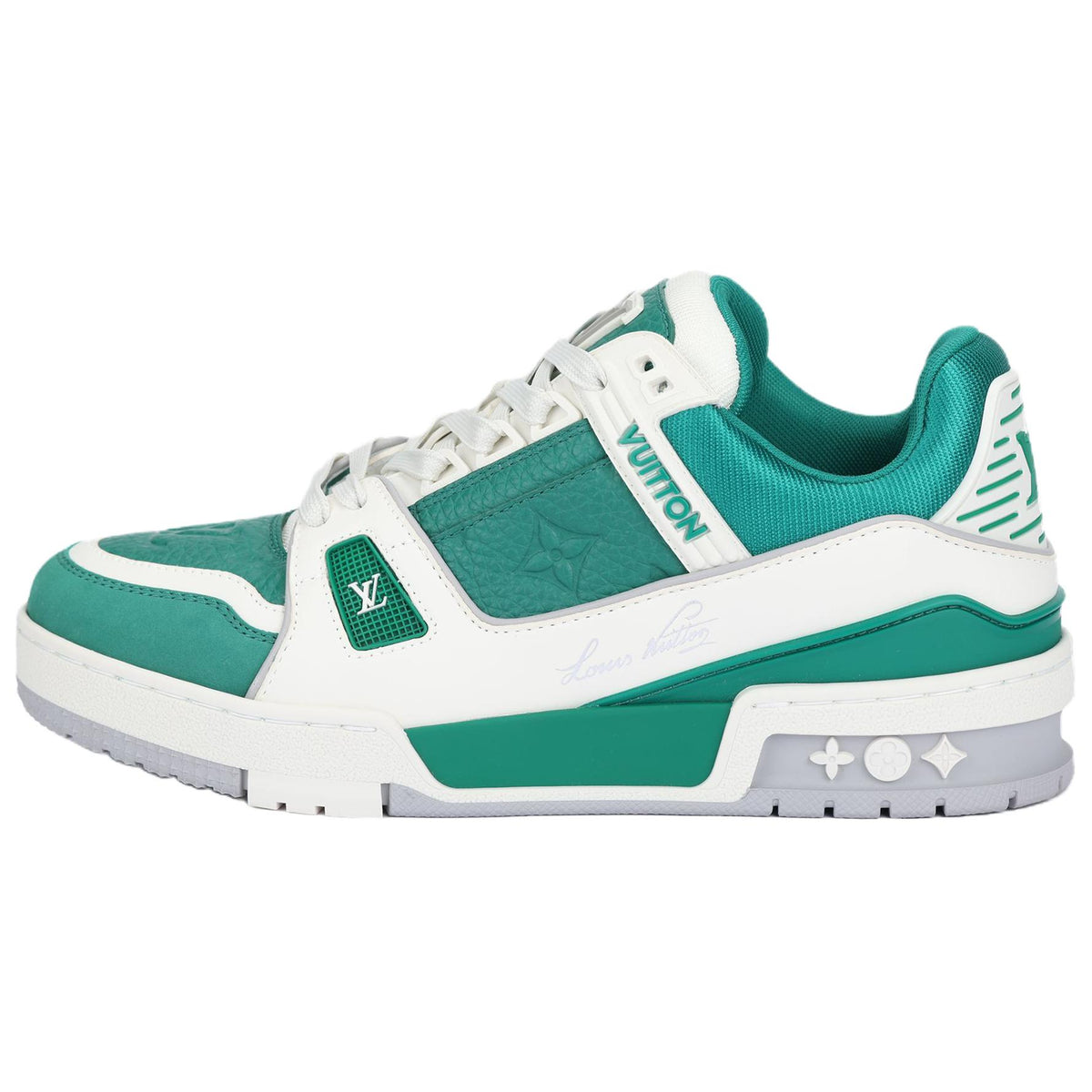 LOUIS VUITTON Trainer Women's Green & White Leather Sneakers