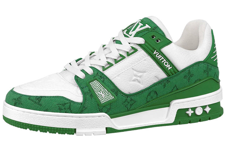 LOUIS VUITTON Trainer Men's Green & White Monogram Sneakers