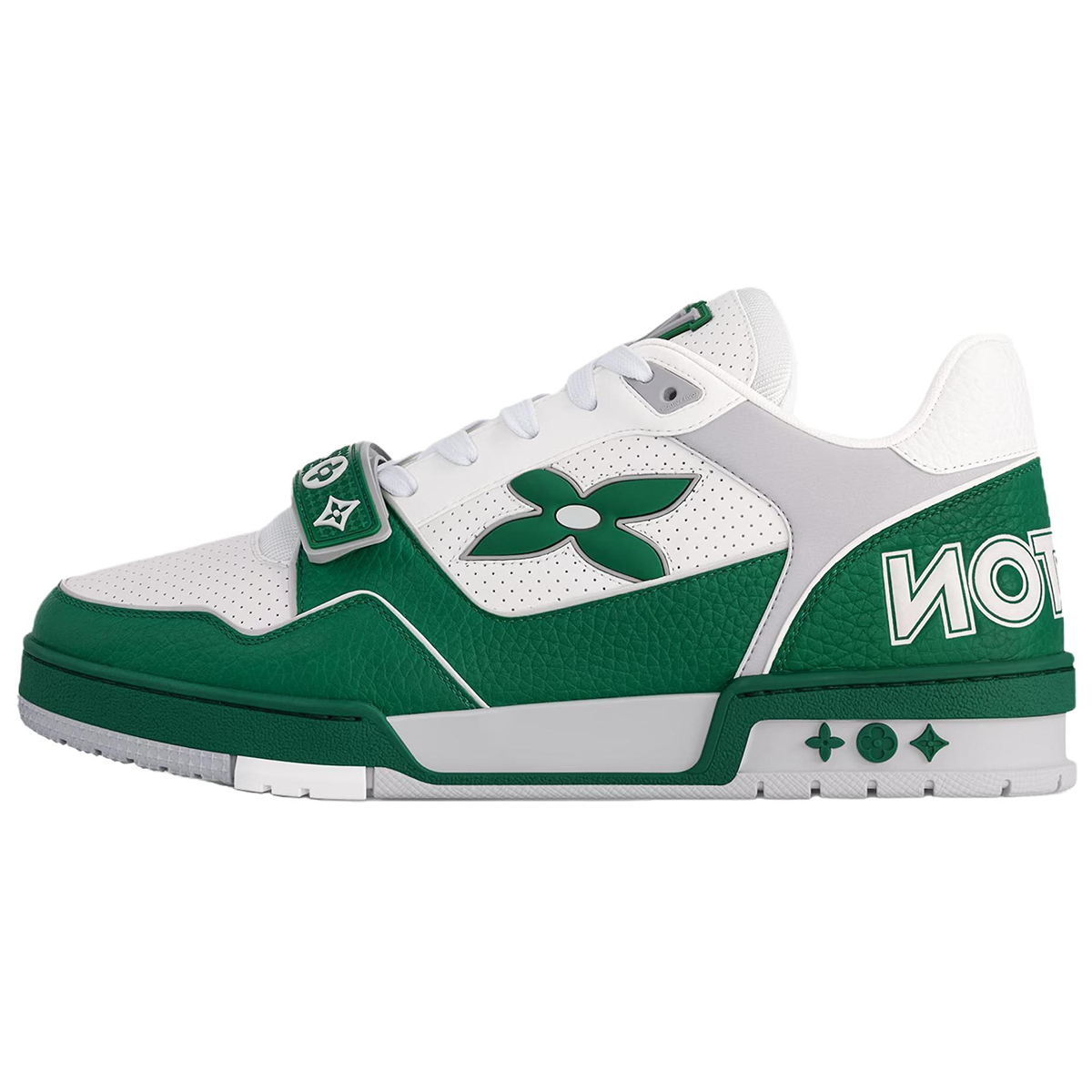 Louis Vuitton Trainer Men's Green Calfskin Sneakers with Floral Motif