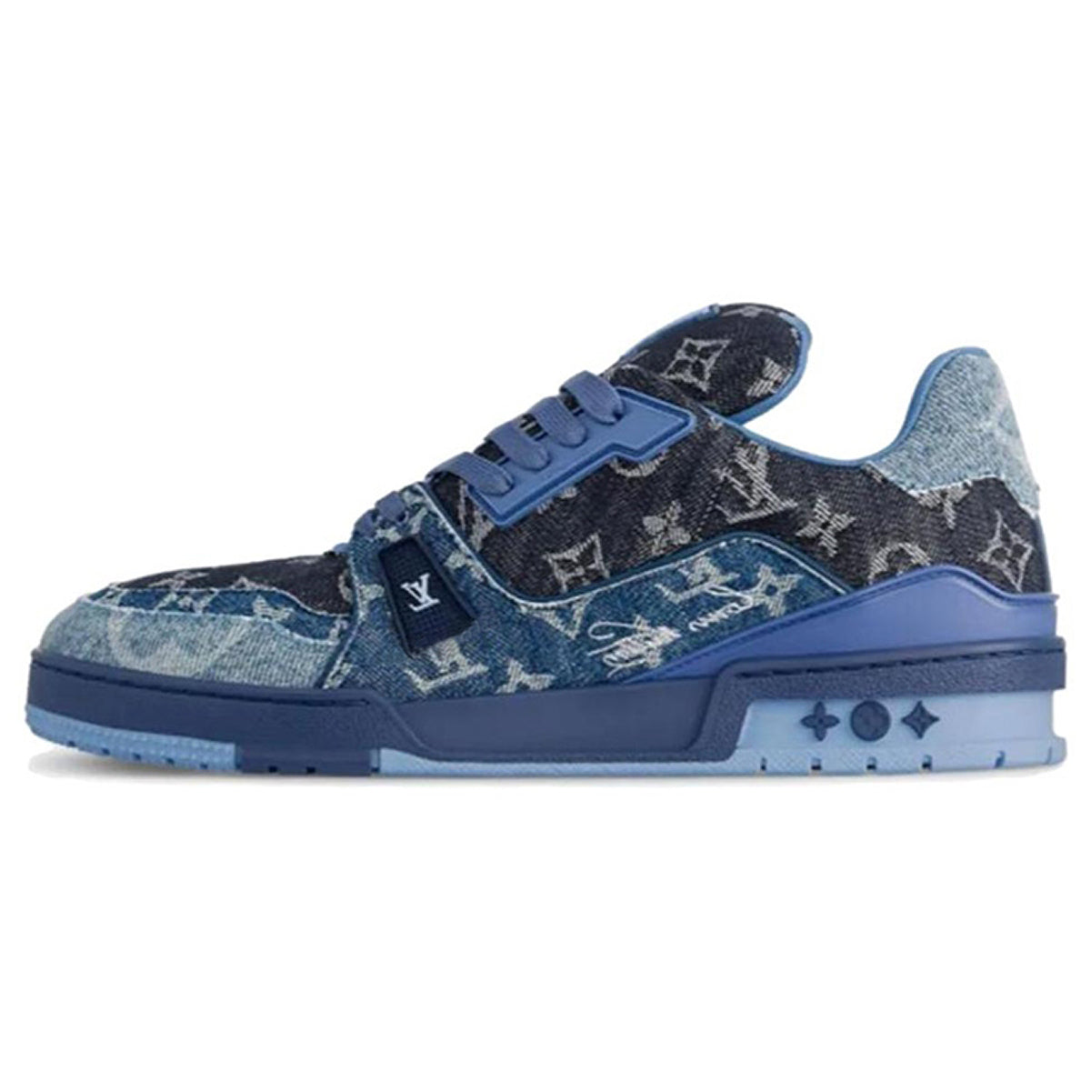 Louis Vuitton Trainer Unisex Low-Top Sneakers, Blue Monogram Denim