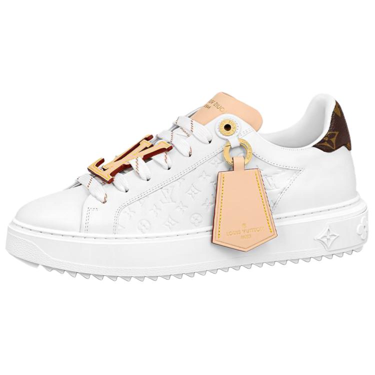 LOUIS VUITTON Time Out Women's White Leather Platform Sneakers with Tan Tag