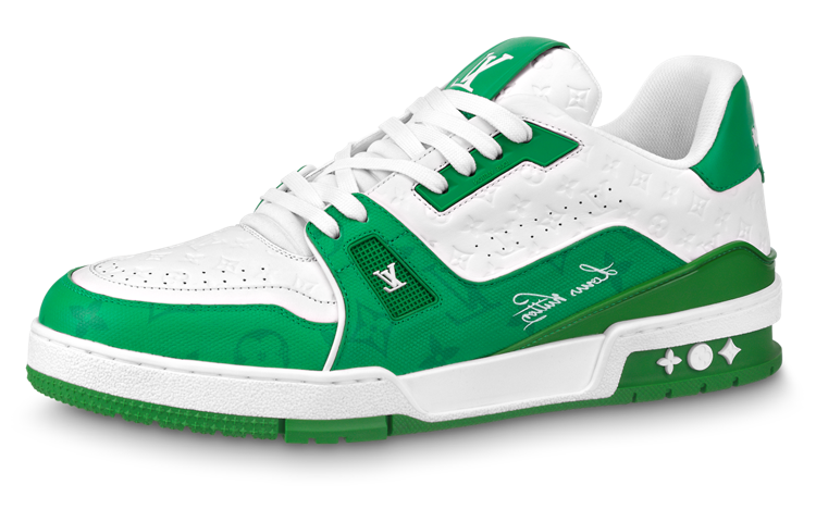 LOUIS VUITTON Trainer Unisex Green & White Leather Sneakers