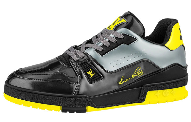LOUIS VUITTON Trainer Men's Black & Grey Sneakers with Yellow Accents