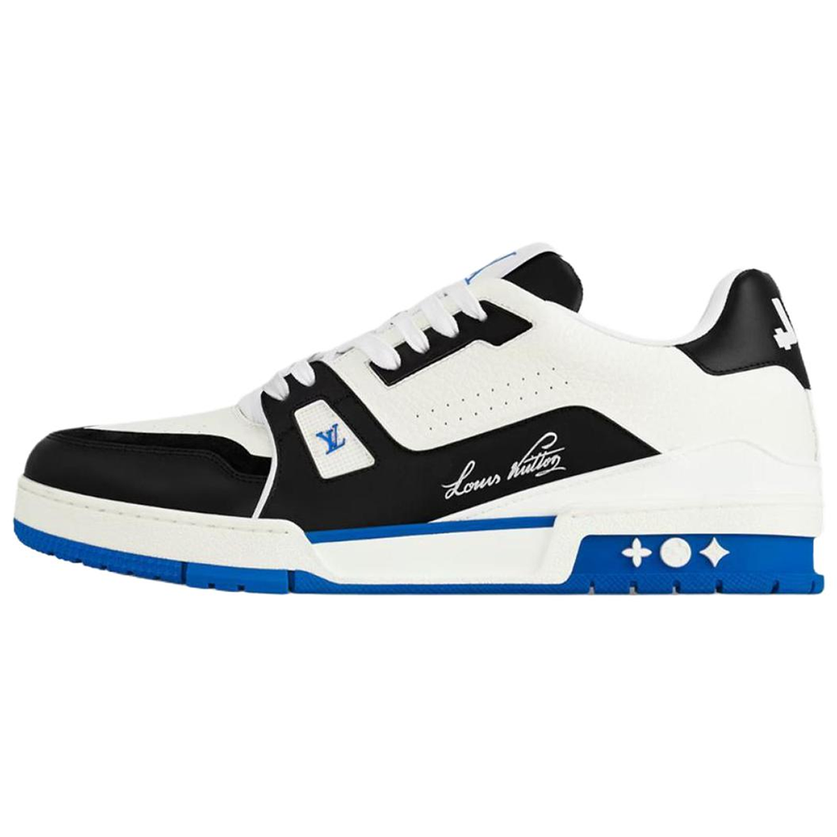 Louis Vuitton Trainer Men's Low-Top Leather Sneakers, White, Black & Blue