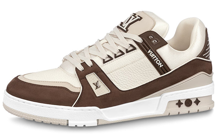 LOUIS VUITTON Trainer Unisex Mocha Brown & White Low-Top Sneakers