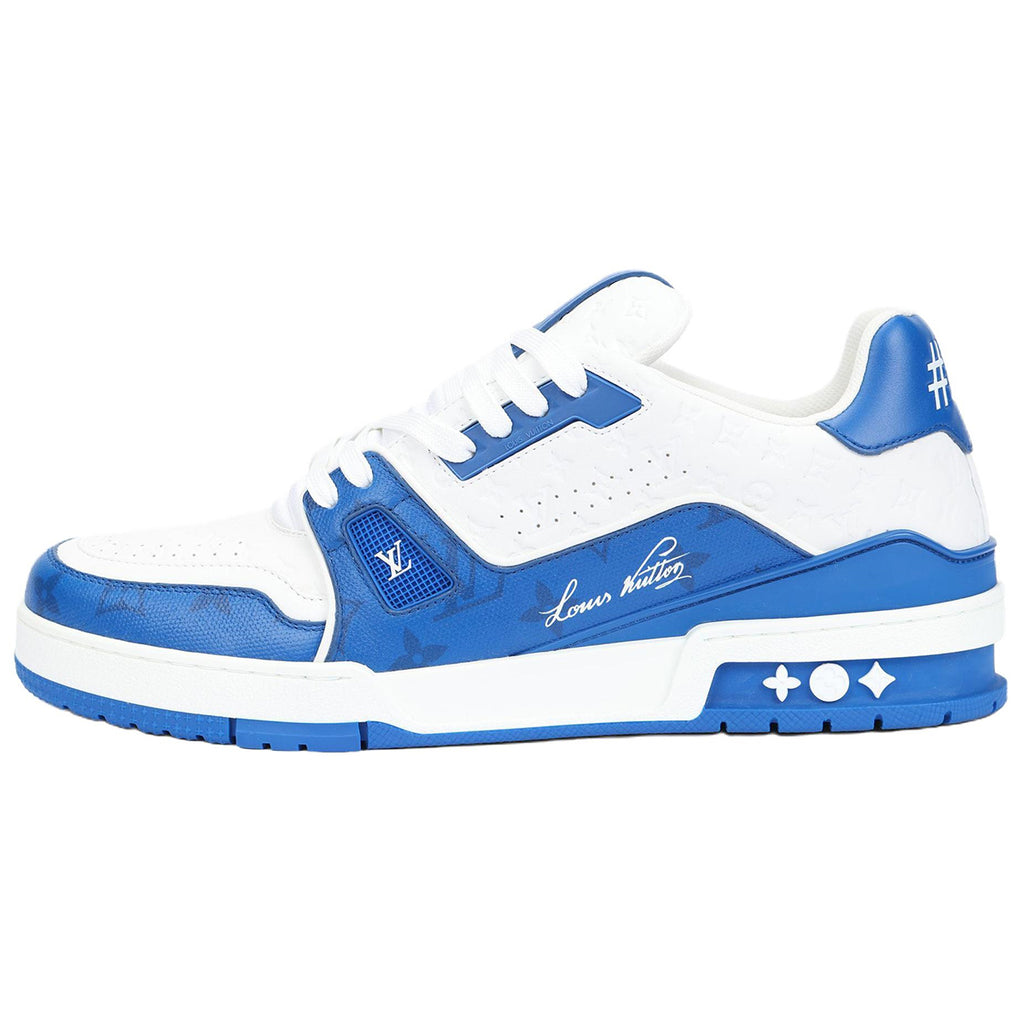 Louis Vuitton Trainer Men's Low-Top Leather Sneakers, Blue & White