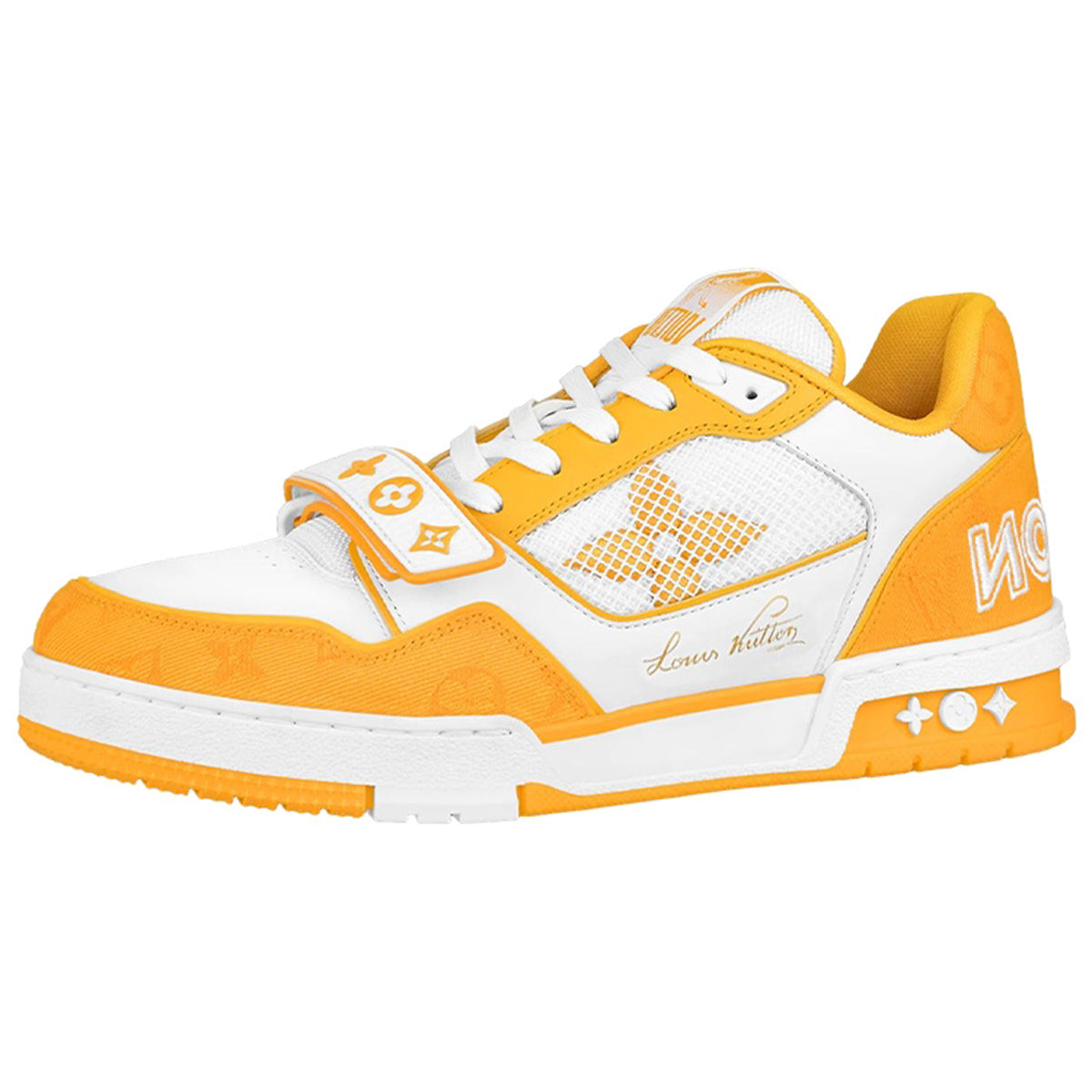 Louis Vuitton Trainer Low-Top Leather Sneakers, White & Orange