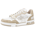 LOUIS VUITTON Trainer Men's Beige & White Leather Strap Sneakers