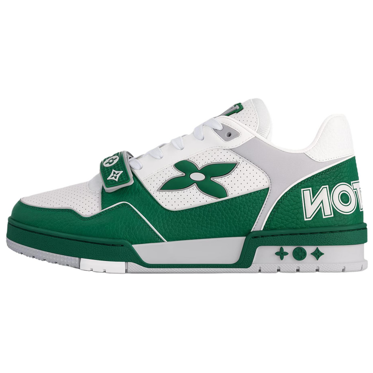 LOUIS VUITTON Trainer Men's Green & White Leather Strap Sneakers