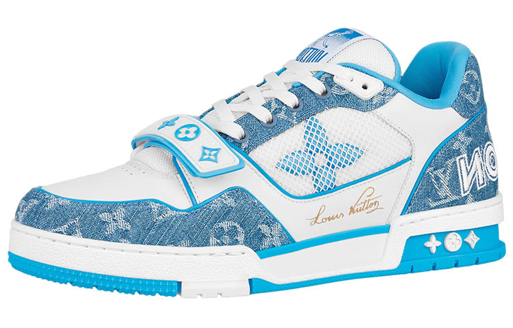 LOUIS VUITTON Trainer Men's Blue & White Monogram Strap Sneakers