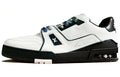 LOUIS VUITTON Trainer Men's White Leather Sneakers with Black Sole