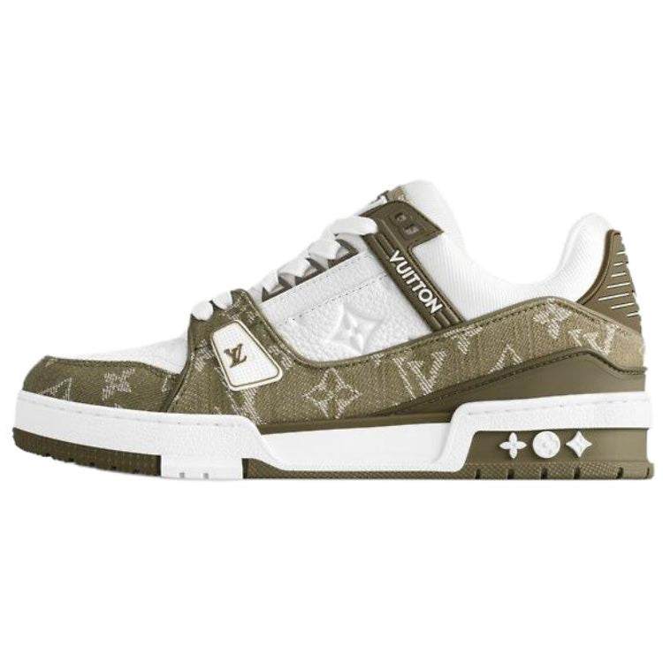 LOUIS VUITTON Trainer Women's Olive Green & White Monogram Sneakers