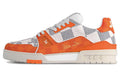 LOUIS VUITTON Trainer Unisex Orange & White Checkered Sneakers