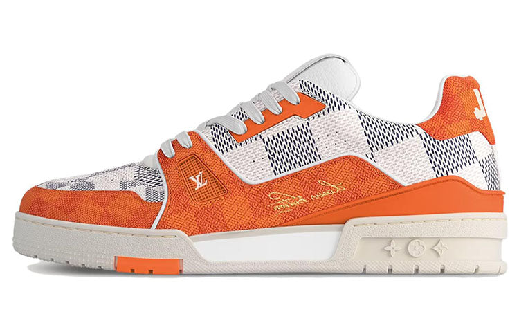 LOUIS VUITTON Trainer Unisex Orange & White Checkered Sneakers