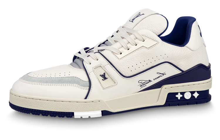 LOUIS VUITTON Trainer Unisex White & Navy Low-Top Sneakers
