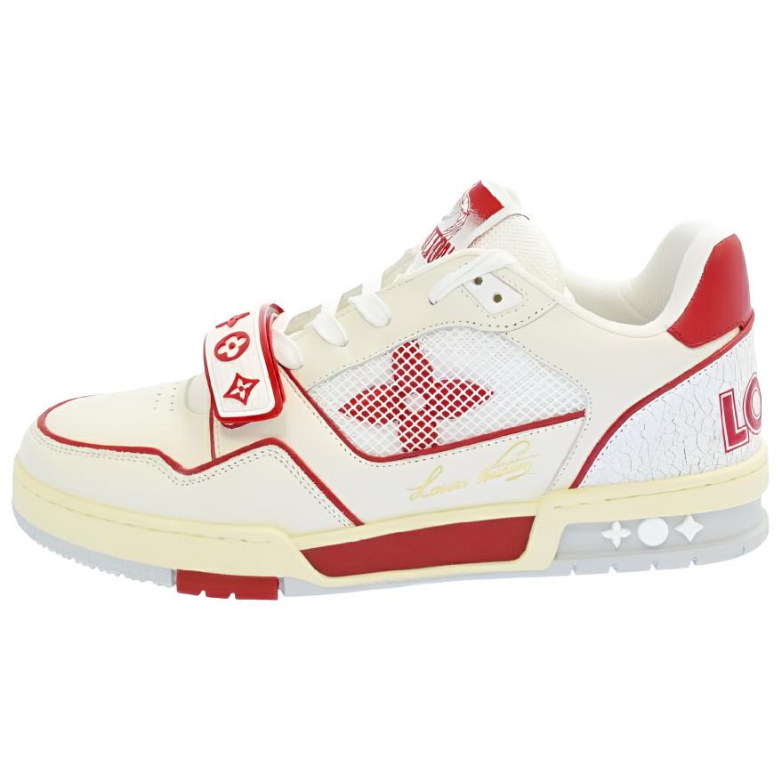 LOUIS VUITTON Trainer Men's White & Red Strap Sneakers