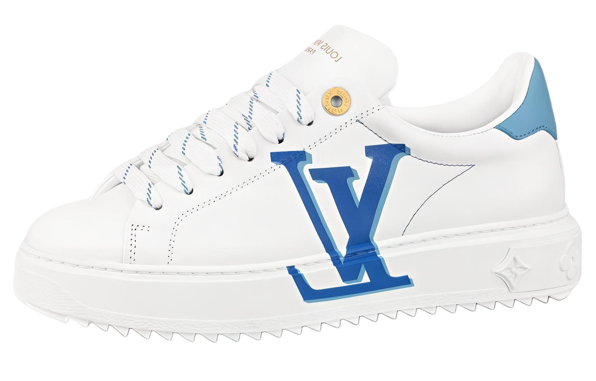 LOUIS VUITTON Time Out Women's White & Blue Leather Platform Sneakers