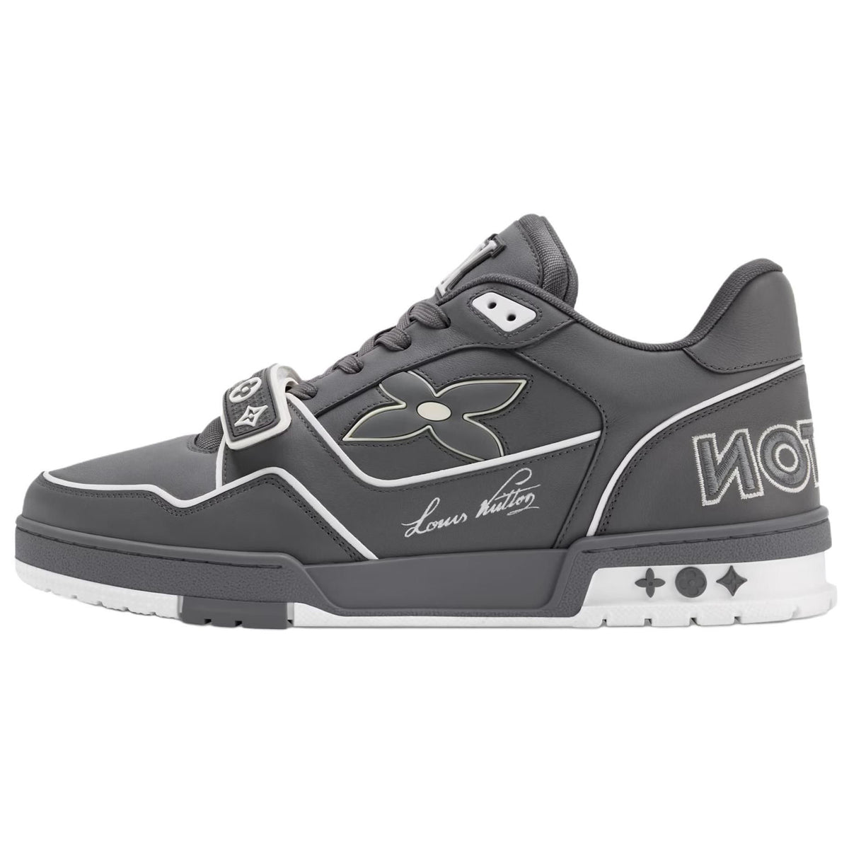 LOUIS VUITTON Trainer Men's Grey Calfskin Strap Sneakers