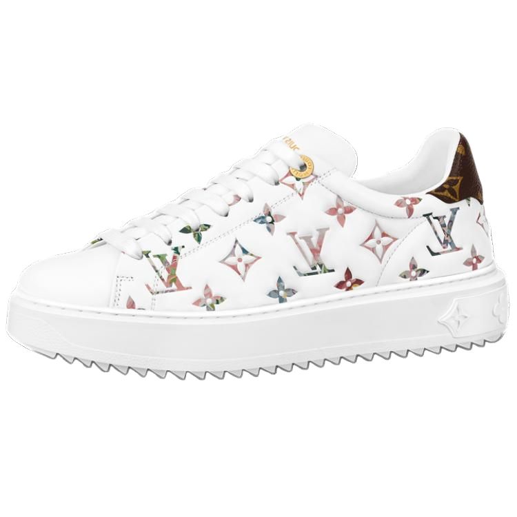 LOUIS VUITTON Time Out Women's White Multicolor Monogram Leather Platform Sneakers