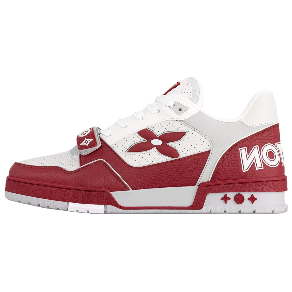 Louis Vuitton Trainer Men's Red & White Calfskin Sneakers with Floral Motif
