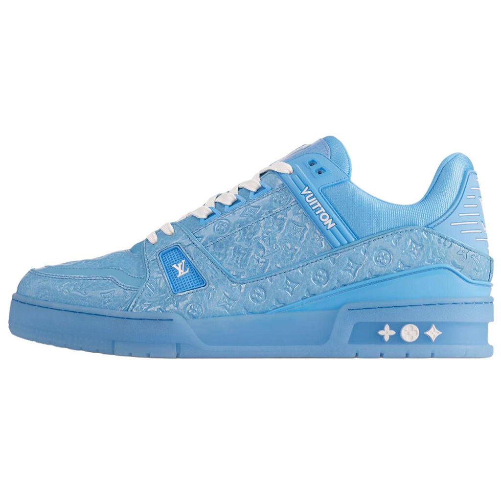 Louis Vuitton Trainer Men's Blue Embossed Patent Calfskin Sneakers