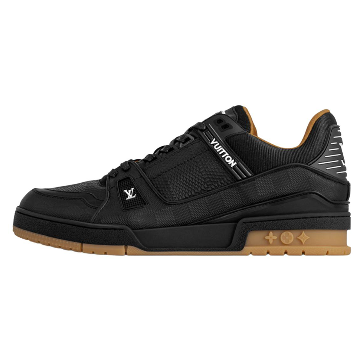 Louis Vuitton Trainer Men's Black Calfskin Sneakers with Brown Sole