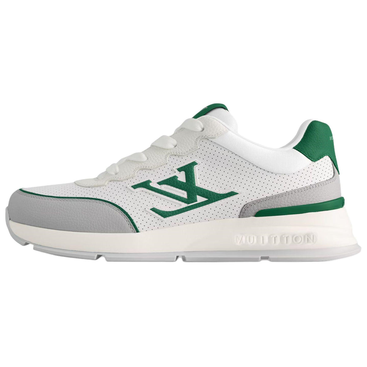 Louis Vuitton Classic Men's White Leather Sneakers with Green Accents