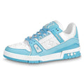 LV Trainer Unisex Low-Top Sneakers, Sky Blue & White Leather