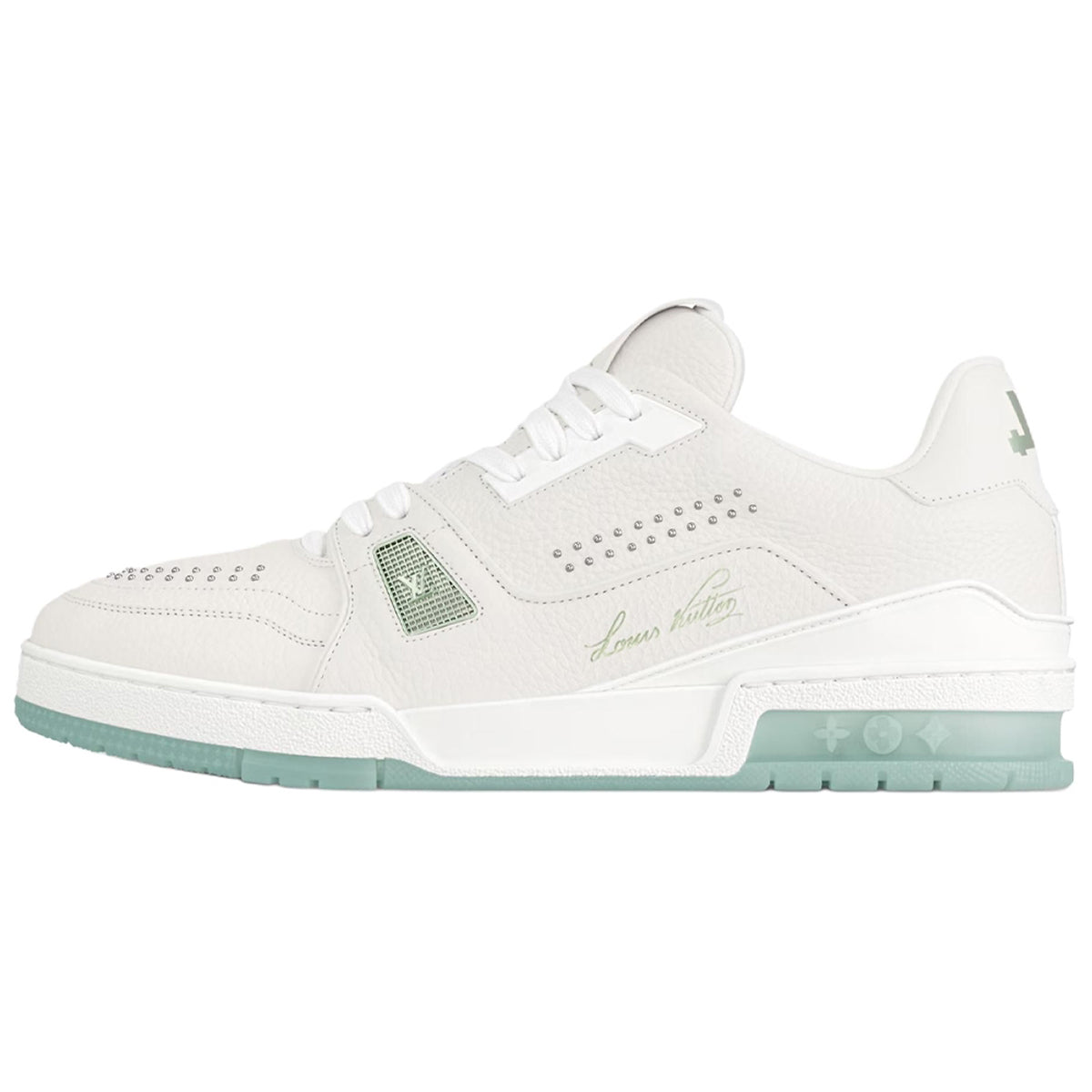 Louis Vuitton Trainer Men's White & Mint Green Grained Calfskin Sneakers