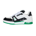 Louis Vuitton Trainer Men's Low-Top Leather Sneakers, Black & White with Green Sole