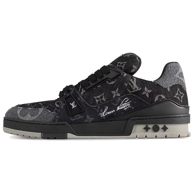 LOUIS VUITTON Trainer Unisex Black & Grey Monogram Denim Sneakers