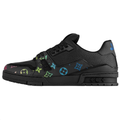Louis Vuitton Trainer Men's Low-Top Calfskin Sneakers, Black Multicolor