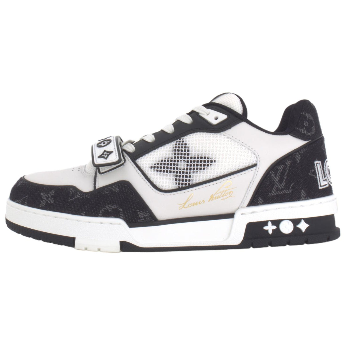 LOUIS VUITTON Trainer Unisex Black & White Monogram Strap Sneakers