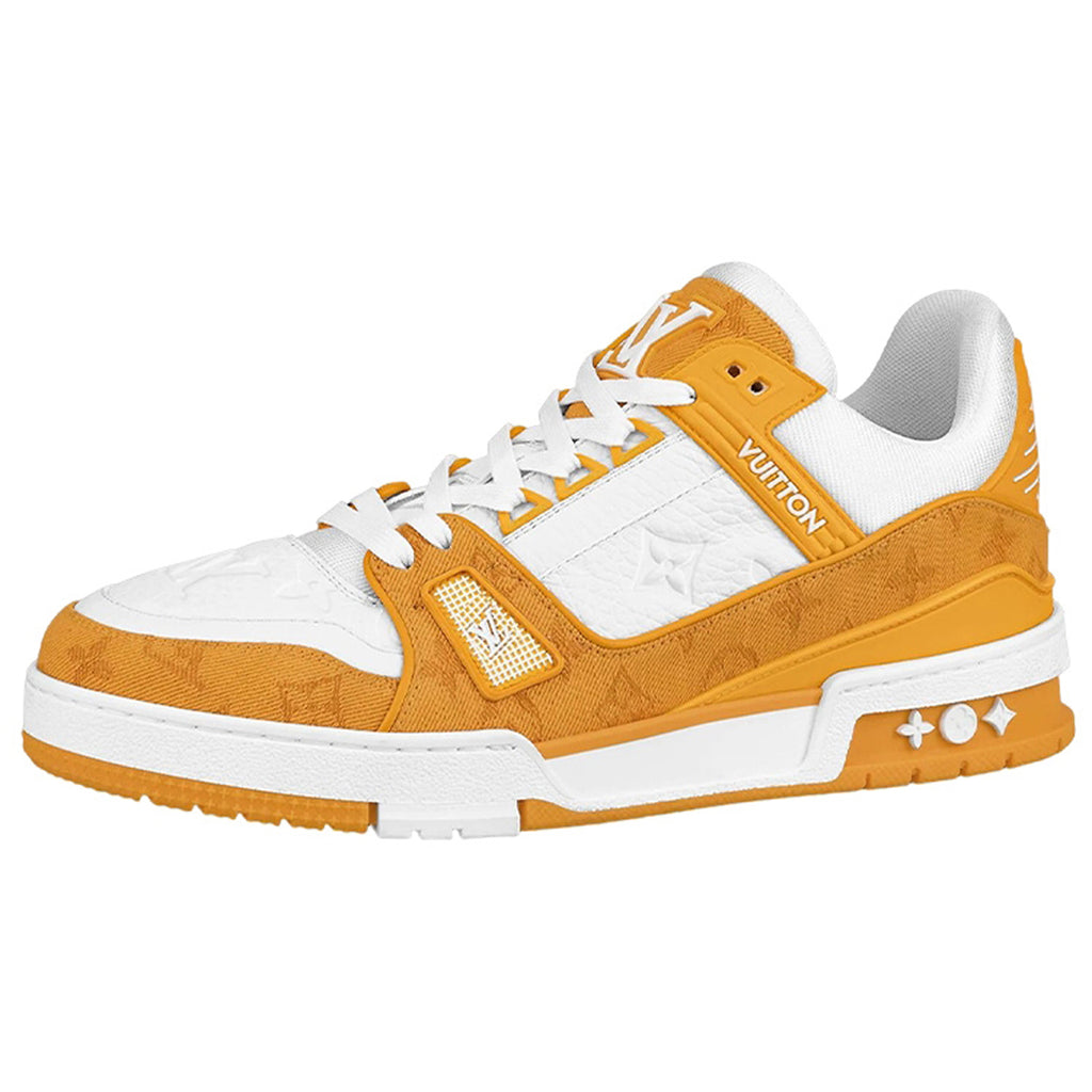 LV Trainer Men's Low-Top Sneakers, Orange & White Leather-Denim