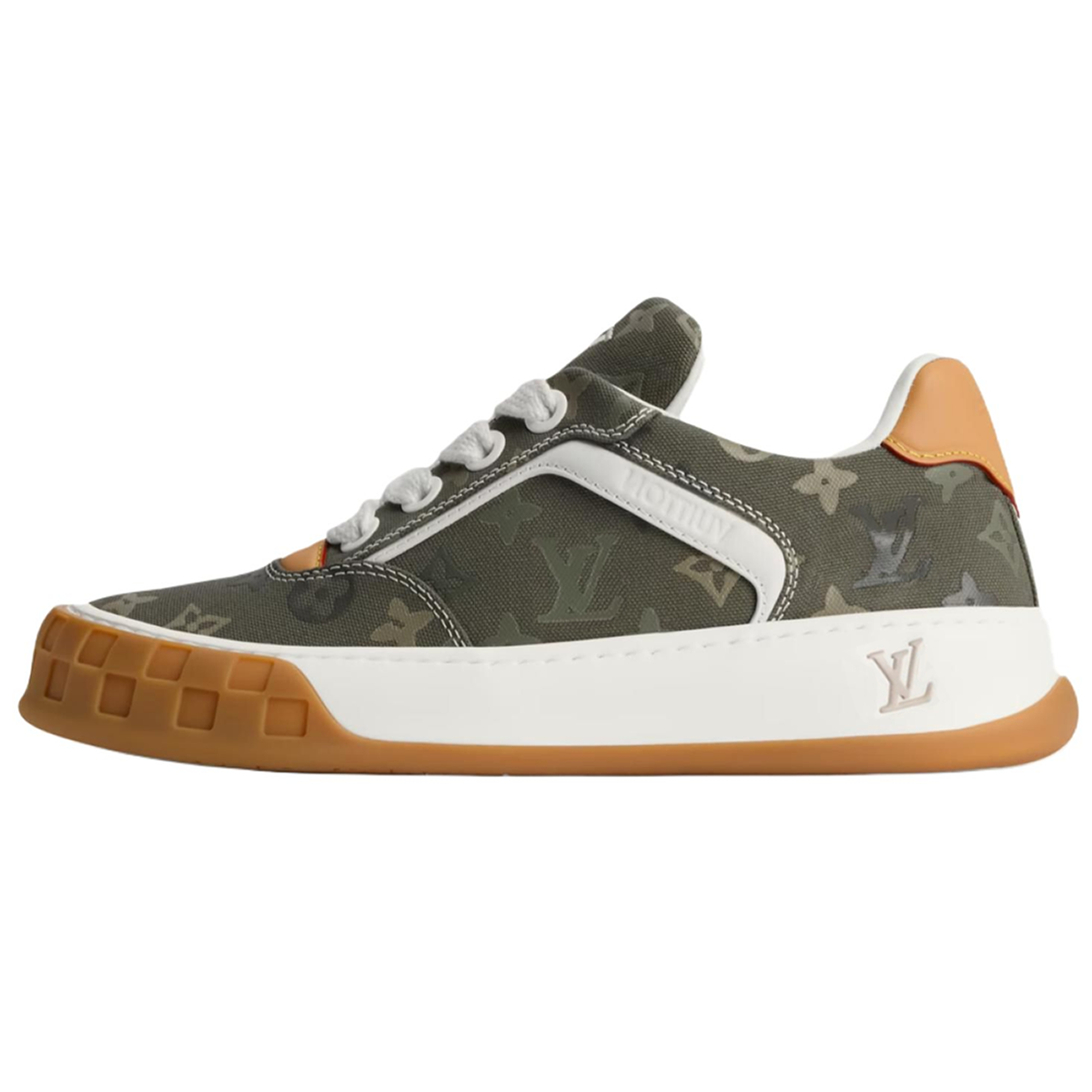 LOUIS VUITTON Tilted Men's Khaki Green Monogram Low-Top Sneakers