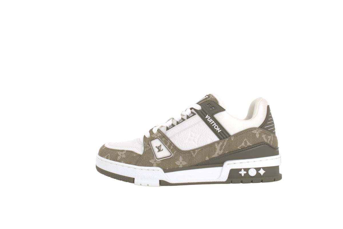 LOUIS VUITTON Trainer Men's Olive & White Monogram Leather Sneakers