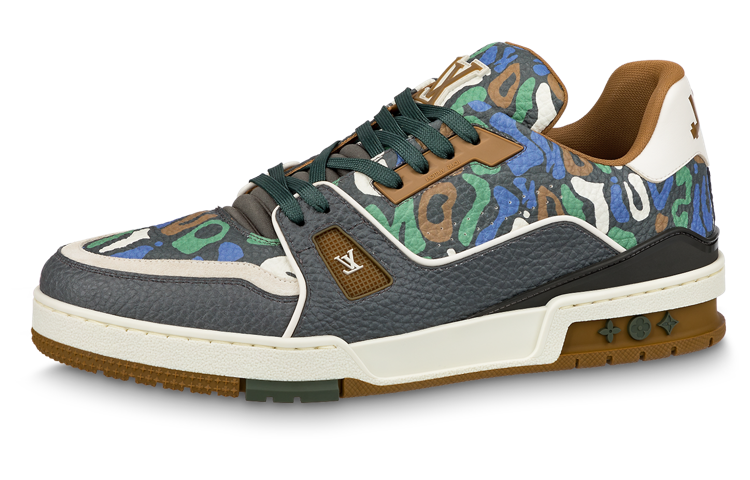 LOUIS VUITTON Trainer Men's Grey Green & Blue Leather Sneakers