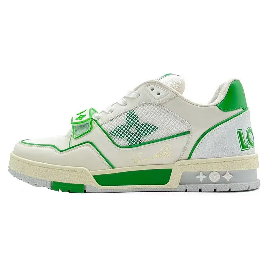 LOUIS VUITTON Trainer Men's White & Green Strap Sneakers