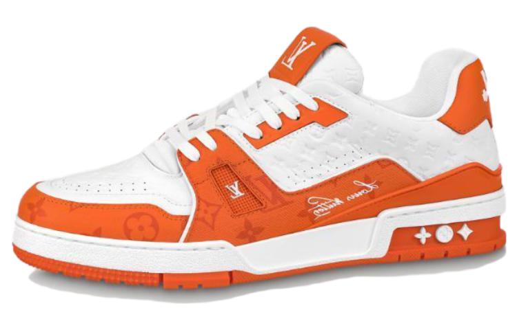 LOUIS VUITTON Trainer Men's Orange & White Leather Sneakers