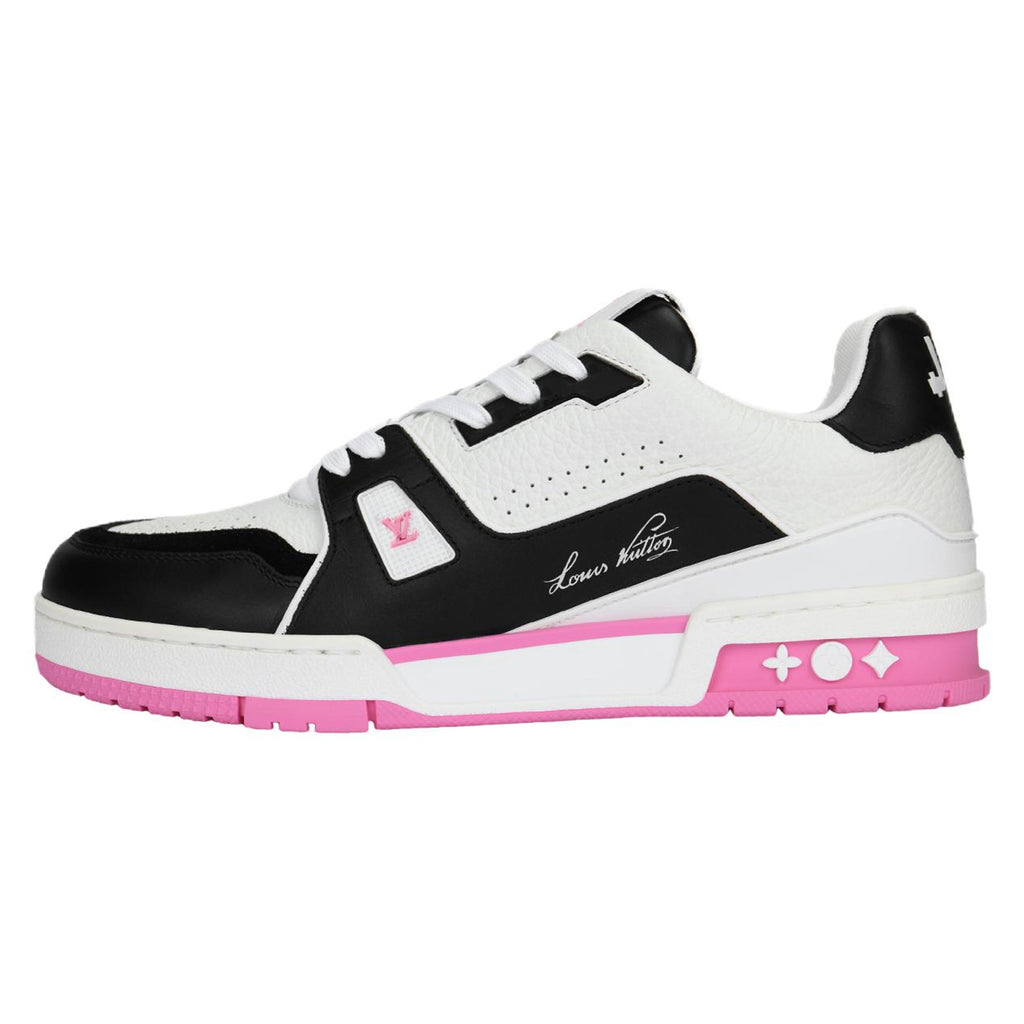 LOUIS VUITTON Trainer Women's Black & White Leather Sneakers with Pink Sole