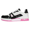 LOUIS VUITTON Trainer Women's Black & White Leather Sneakers with Pink Sole